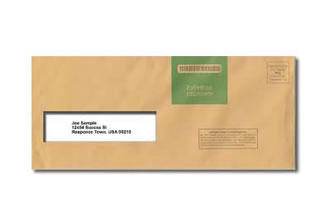 brown Kraft envelope with green print